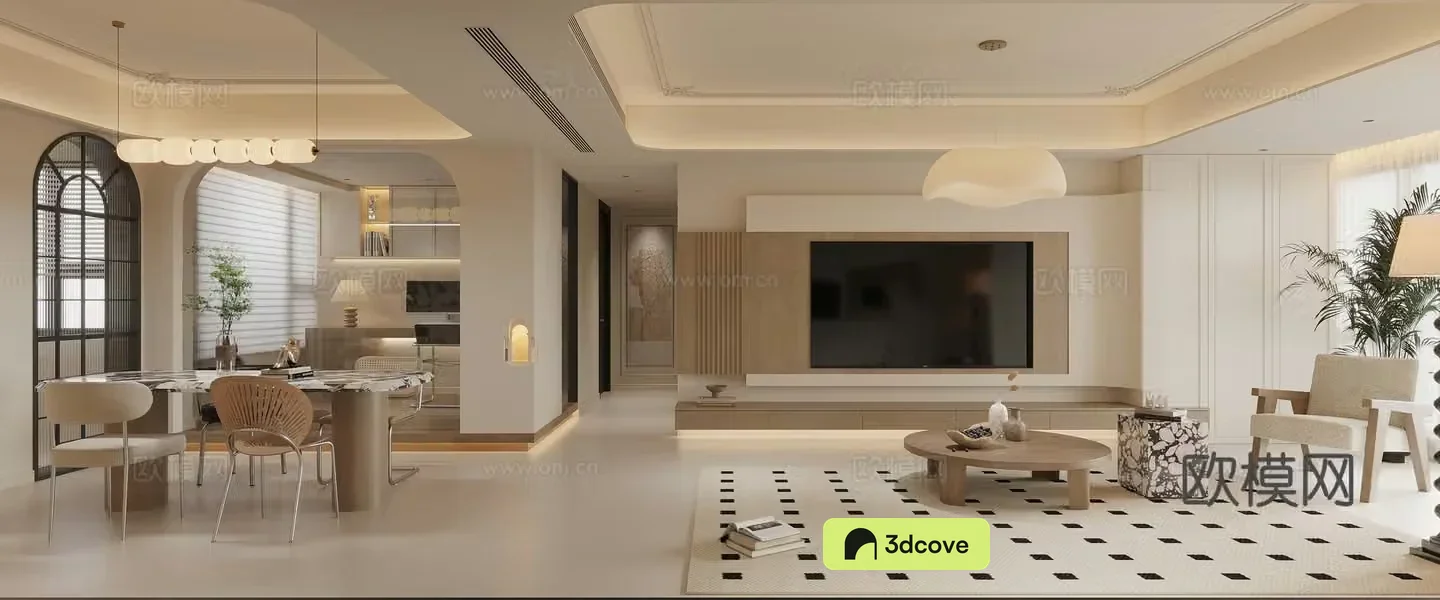 Modern French living and dining room