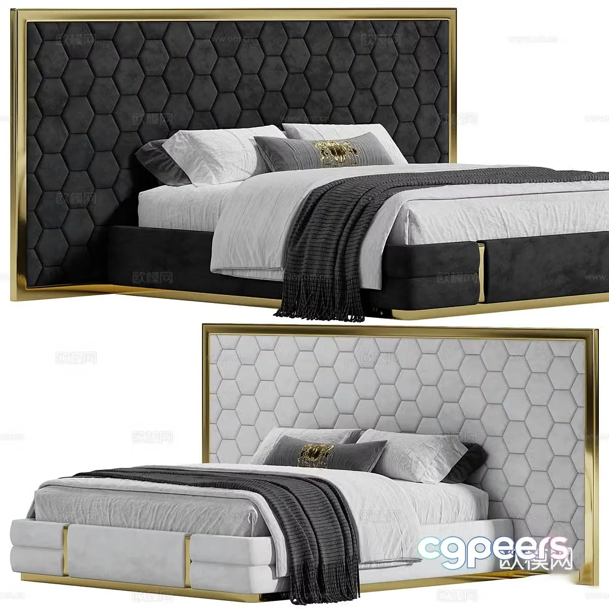 New Chinese style light luxury Fico fabric double bed 3D model