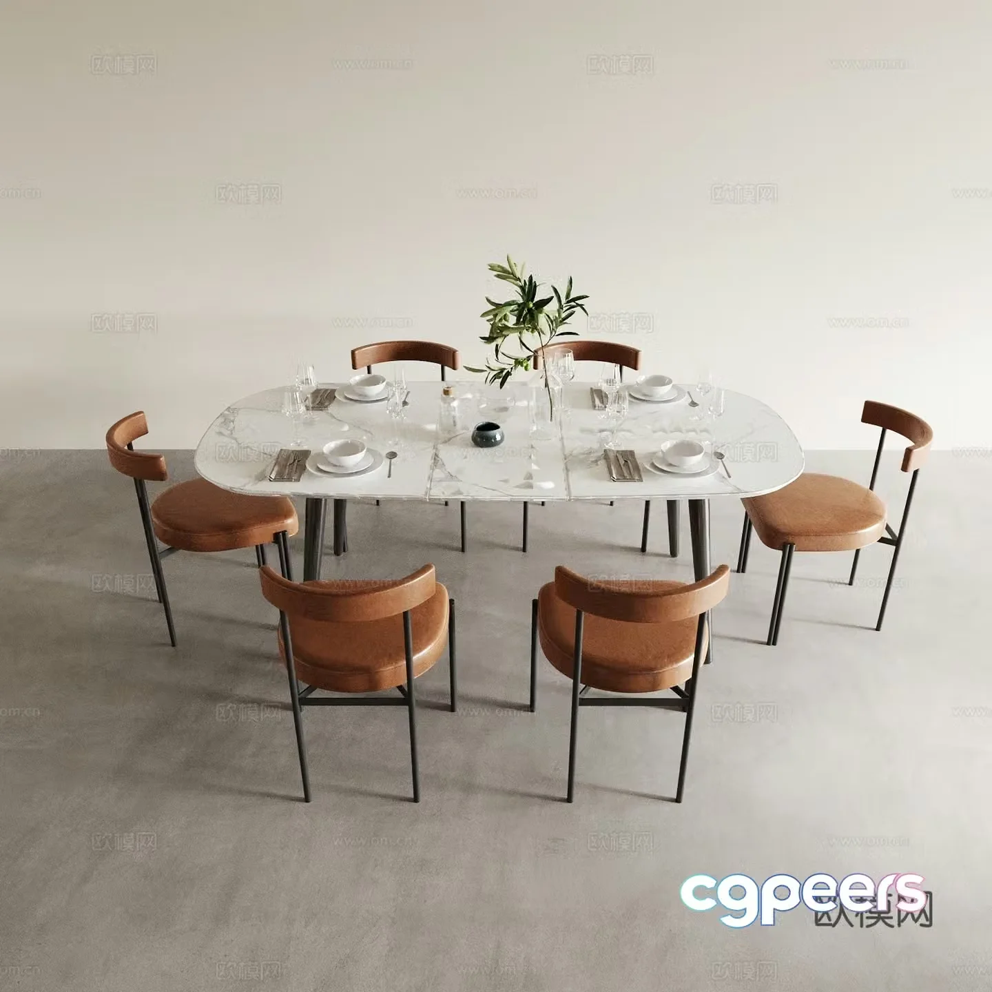 Modern dining table and chairs 3d model