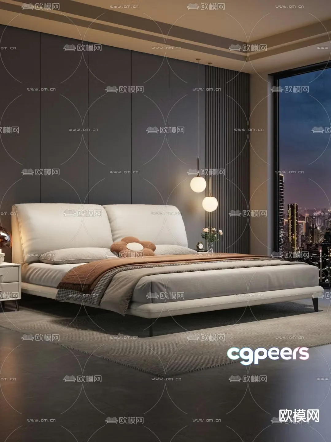 Modern double bed 3d model