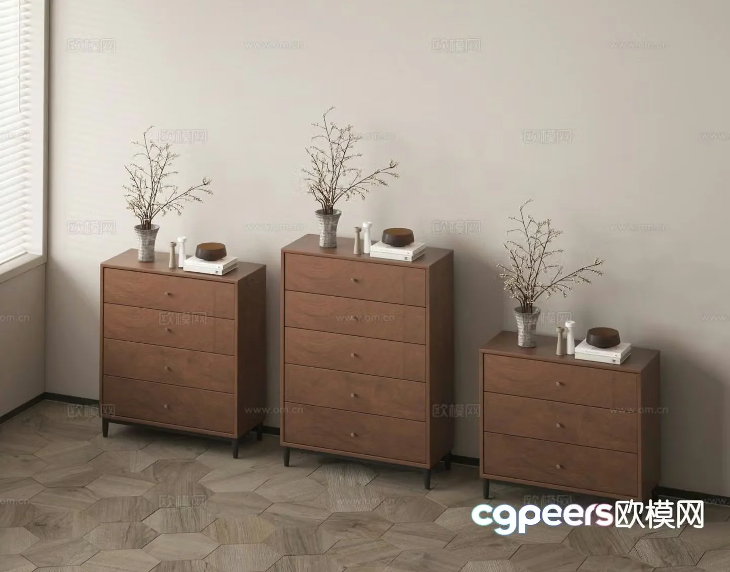 Wabi-sabi style chest of drawers 3D model