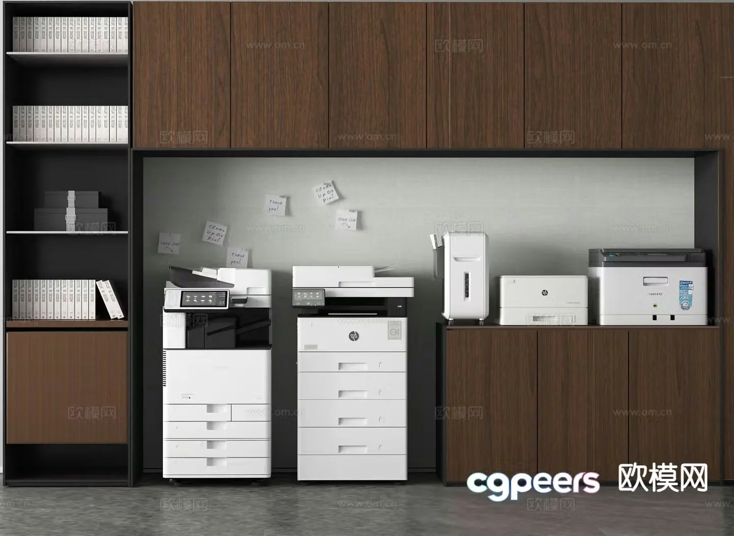 Office supplies printer scanner file cabinet filing cabinet whiteboard 3d model