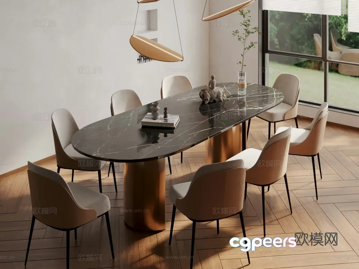 Modern marble dining table and chairs 3d model