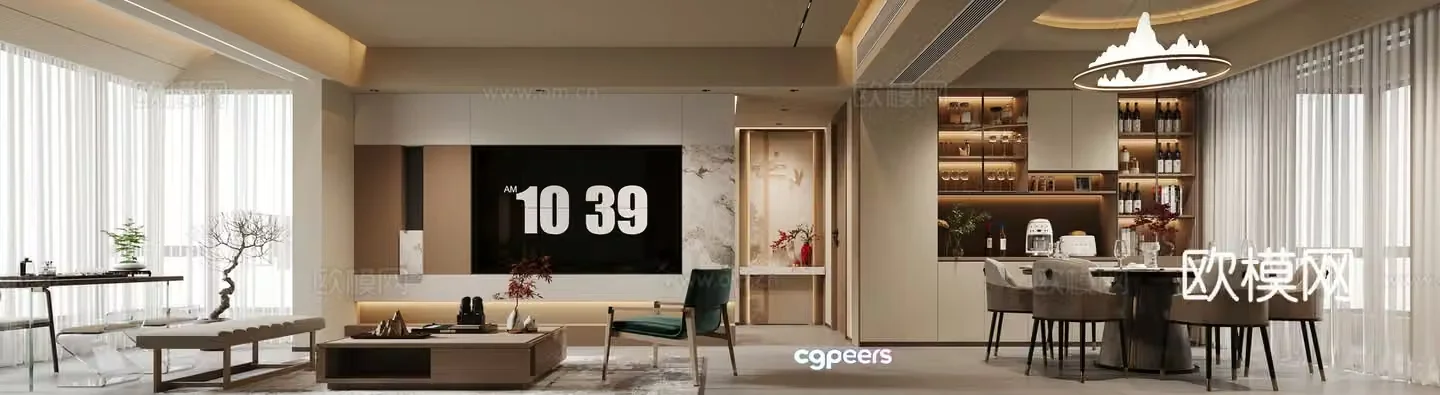 New Chinese style living and dining room 3D model