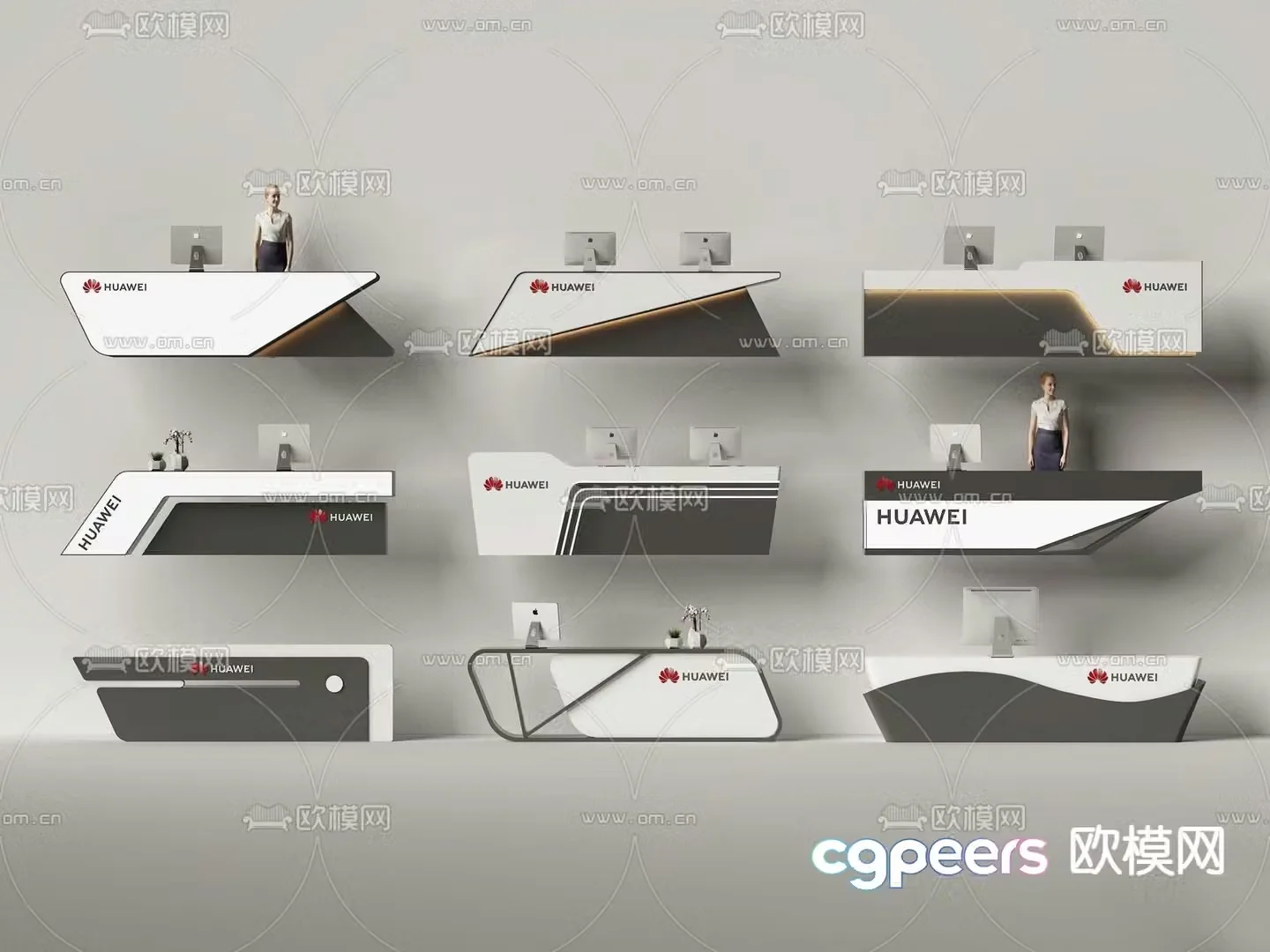 Modern front desk reception desk service desk 3d model