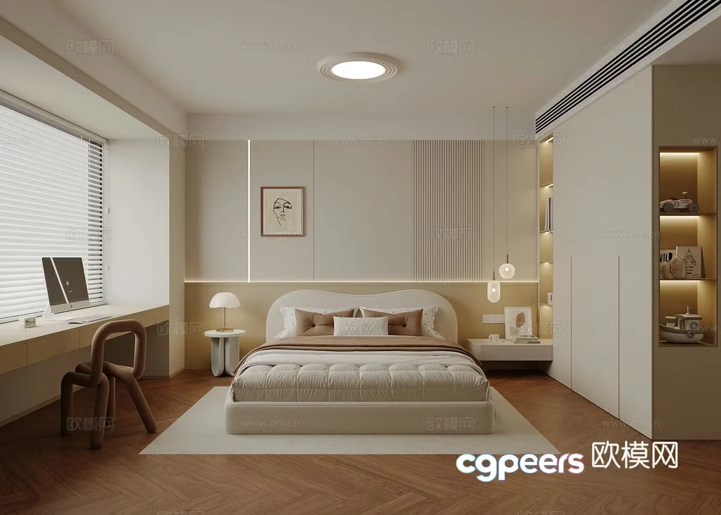 Modern bedroom Children’s room Double bed Desk 3d model