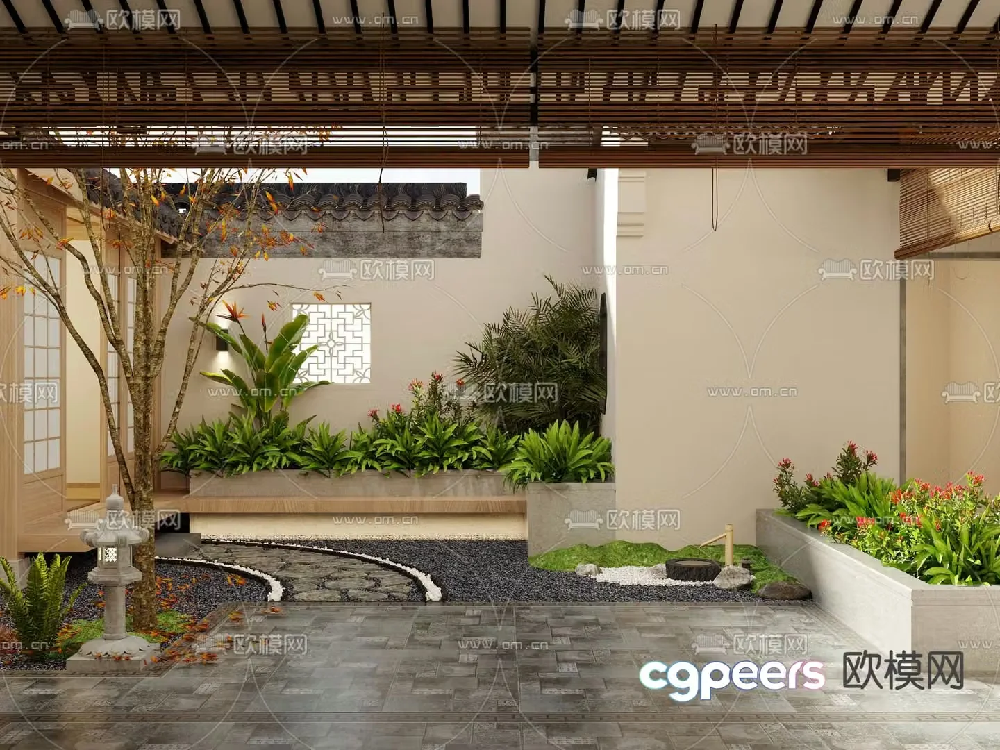 Courtyard landscape villa courtyard 3D model