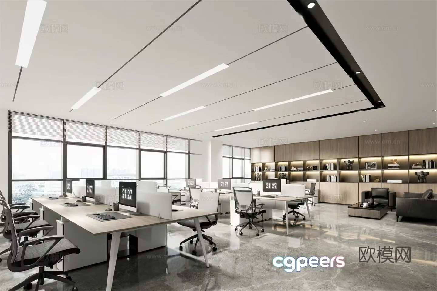 Modern open office area Office desk chair Office bookcase Small open office 3d model