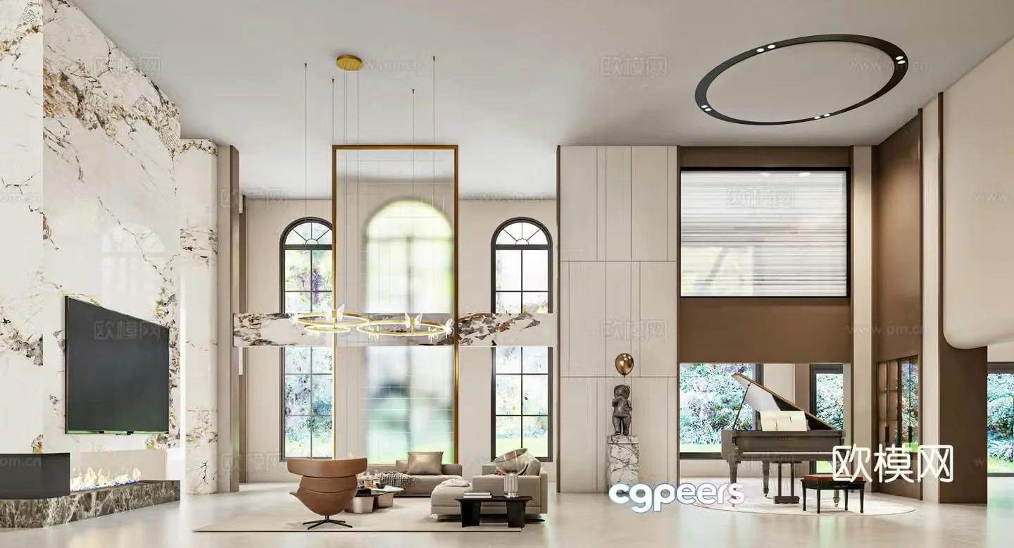 Modern villa living room 3d model