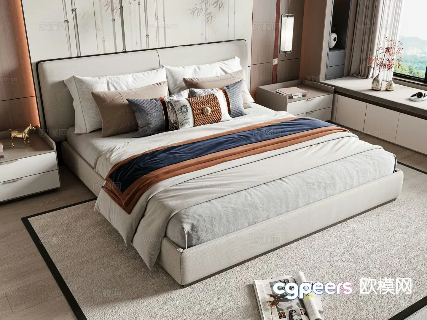 New Chinese style double bed 3d model