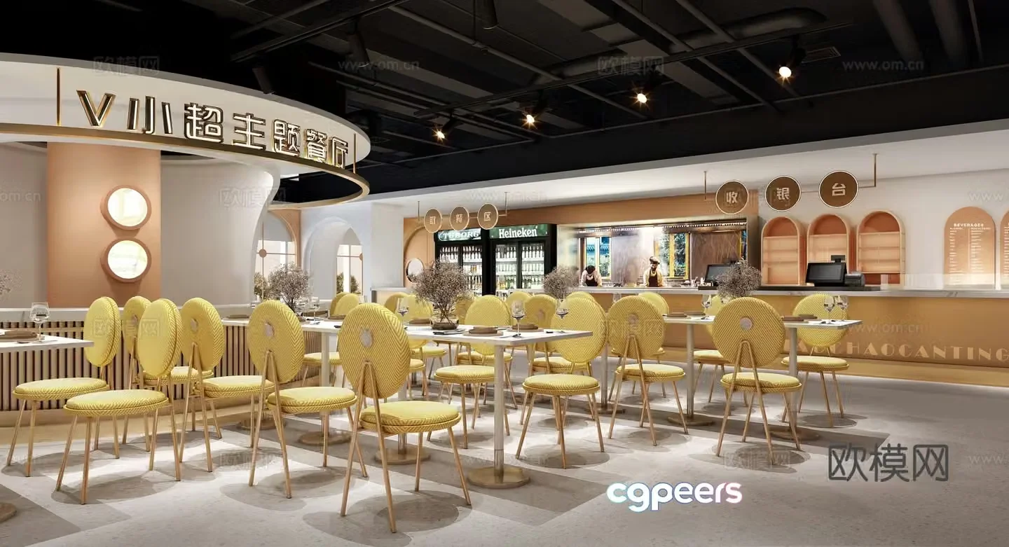 Modern theme restaurant cafeteria 3d model