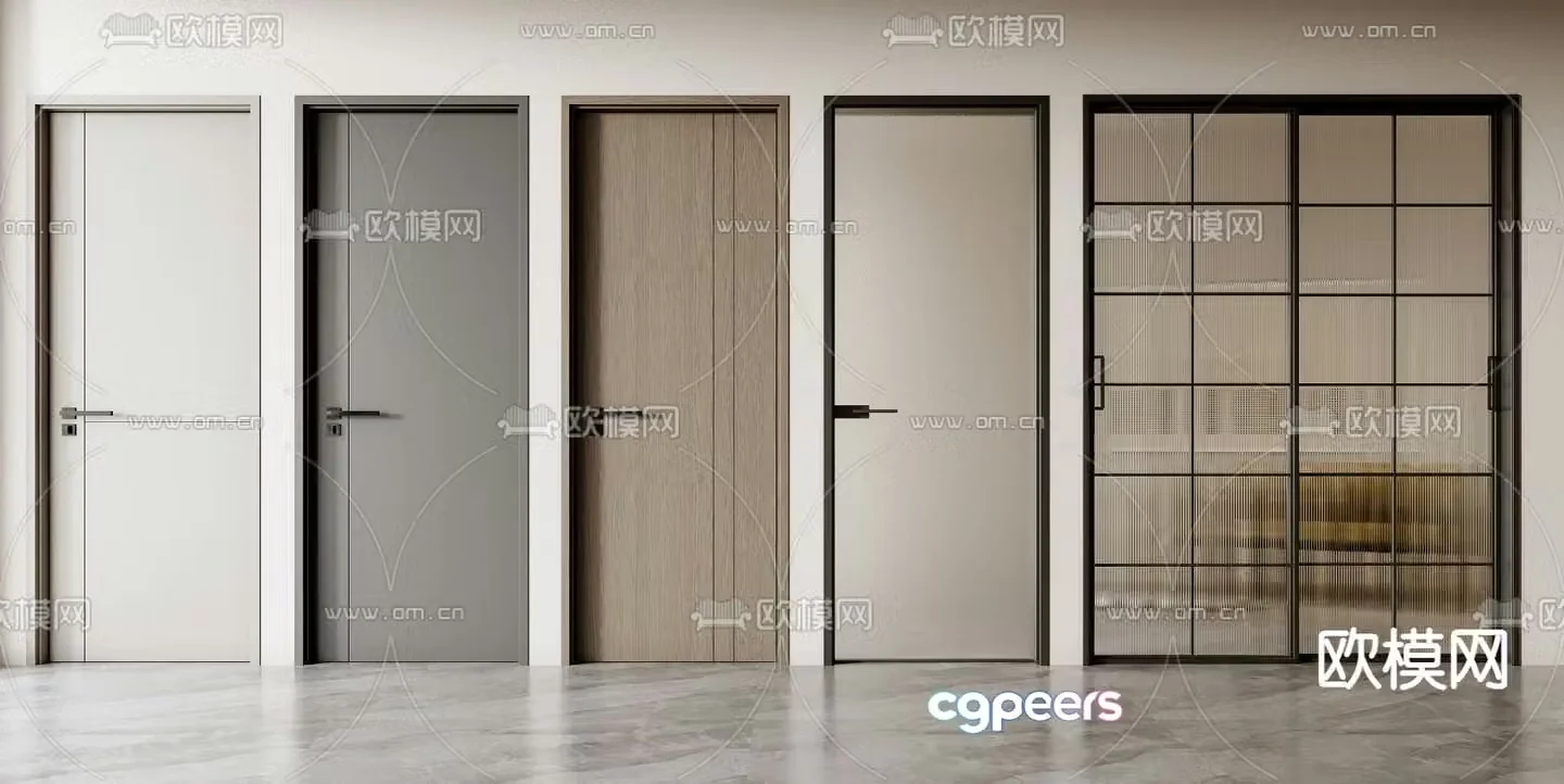 Modern single-open door wooden door 3d model