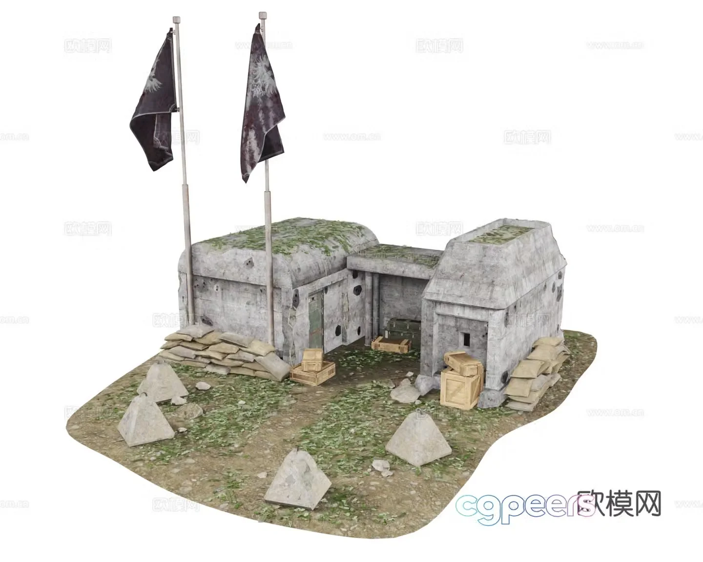 Small bunker position Base Camp Military base Barracks 3d model