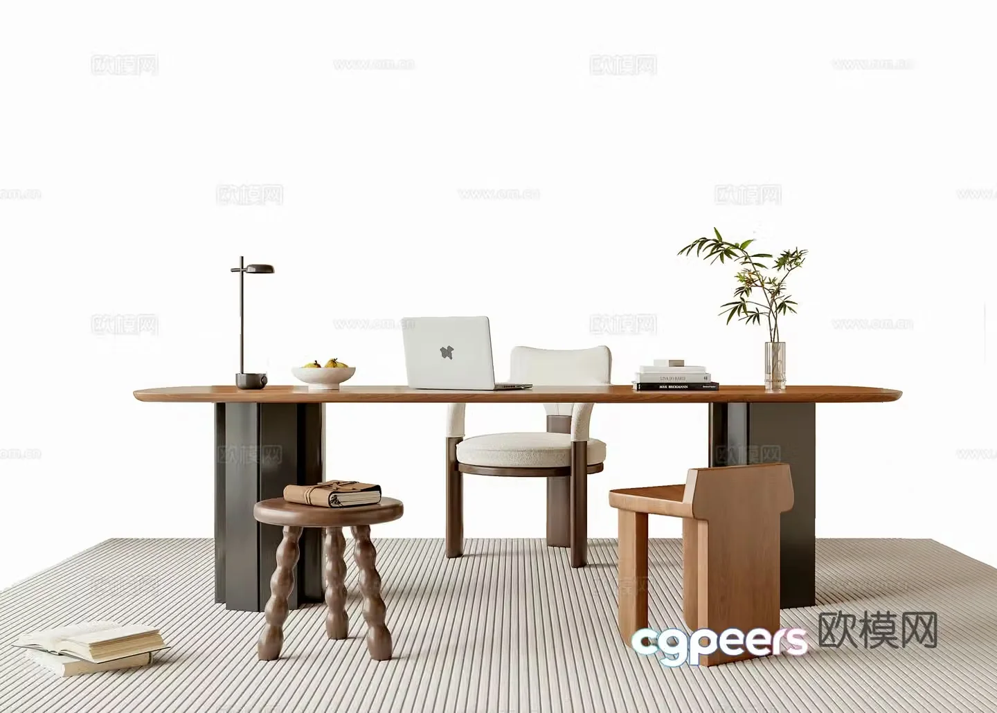 Middle-aged style desk and chair 3D model