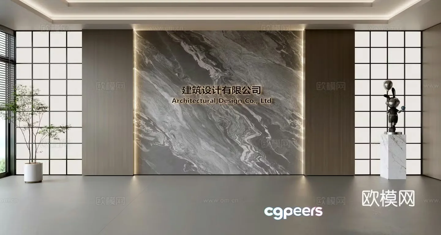 Modern front desk background wall Simple background wall Front desk reception area background wall Company front desk background wall 3d model