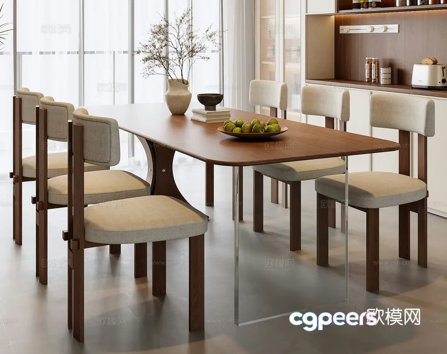 Medium style dining table and chair combination 3D model