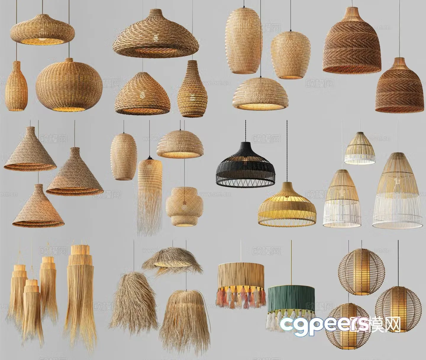 Modern Chandeliers Rattan chandelier 3d model