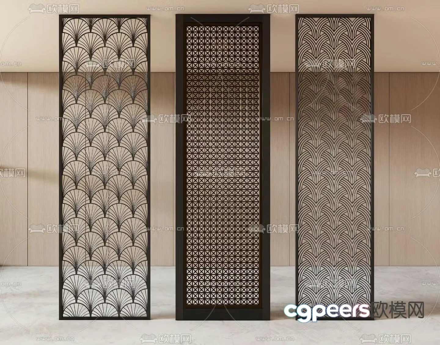 New Chinese style screen Grid partition 3D model
