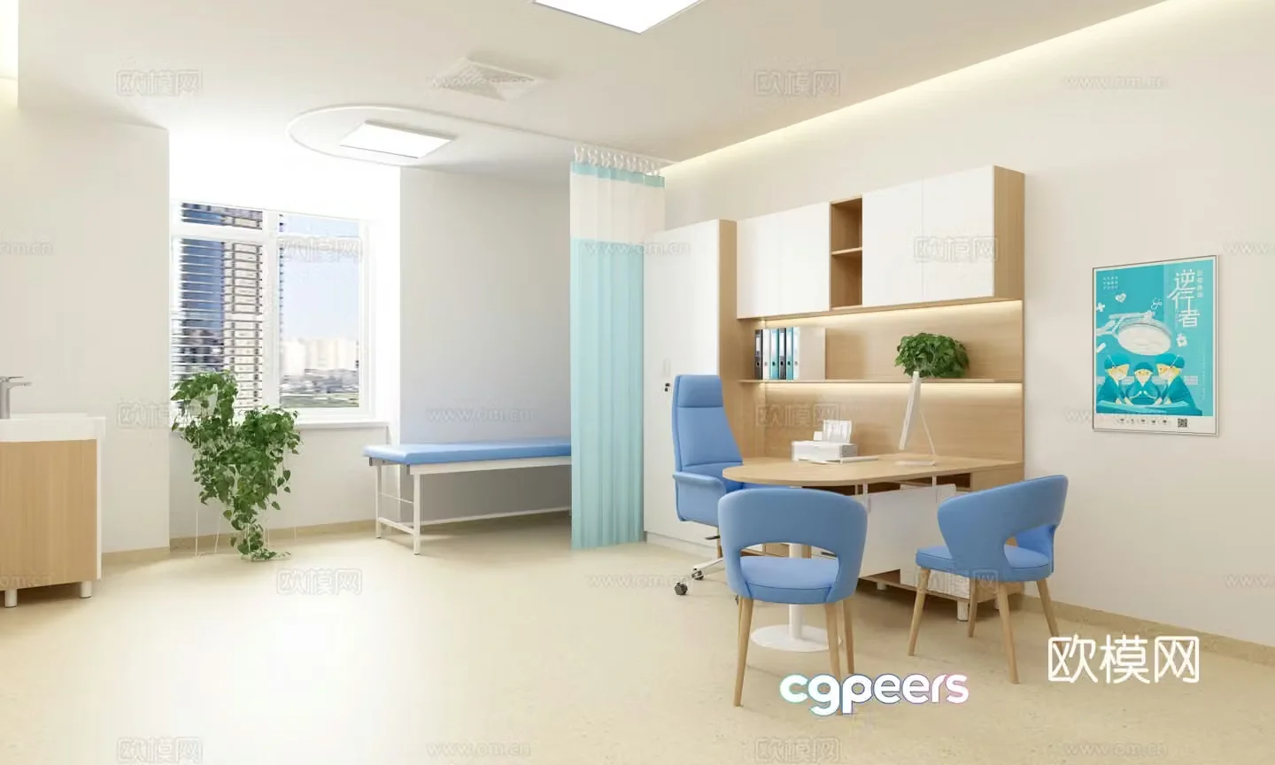 Modern clinic desk cabinet combination 3D model