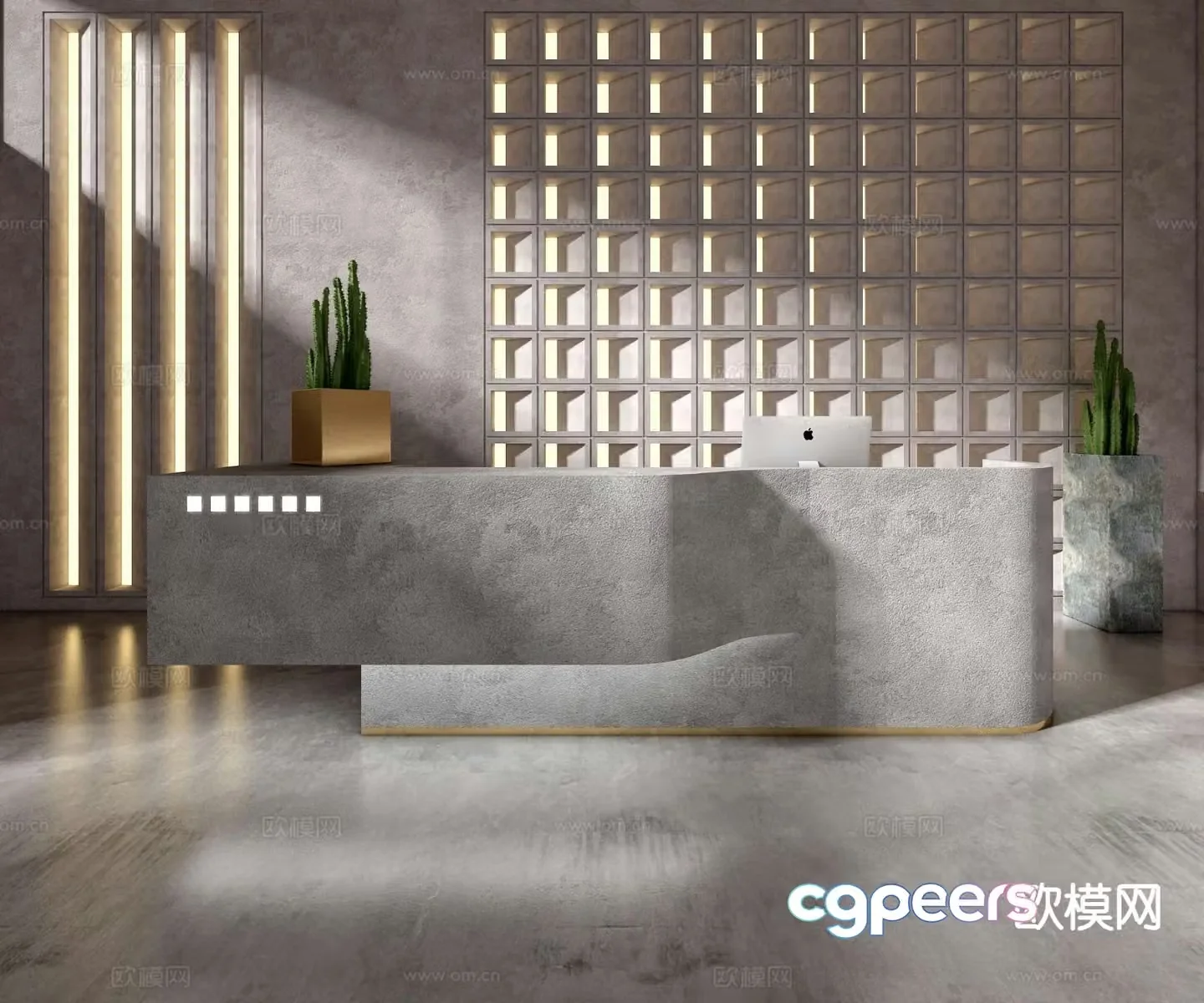 Micro cement front desk reception desk 3d model