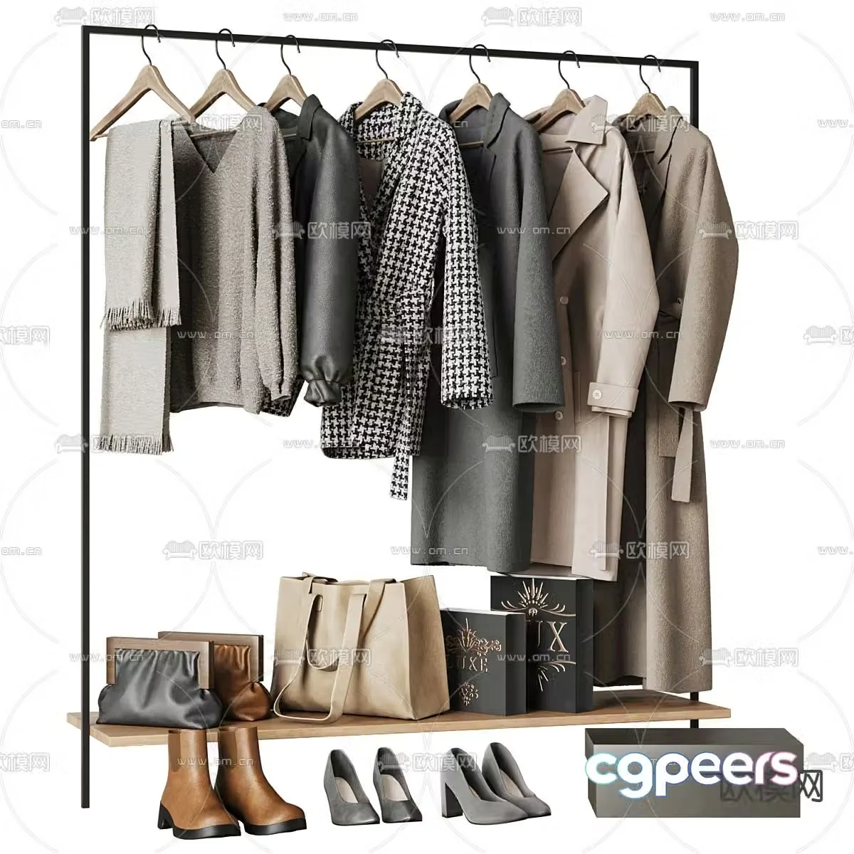 Clothing Clothing Winter Clothing Bags Shoes Scarf Hanger 3D Model