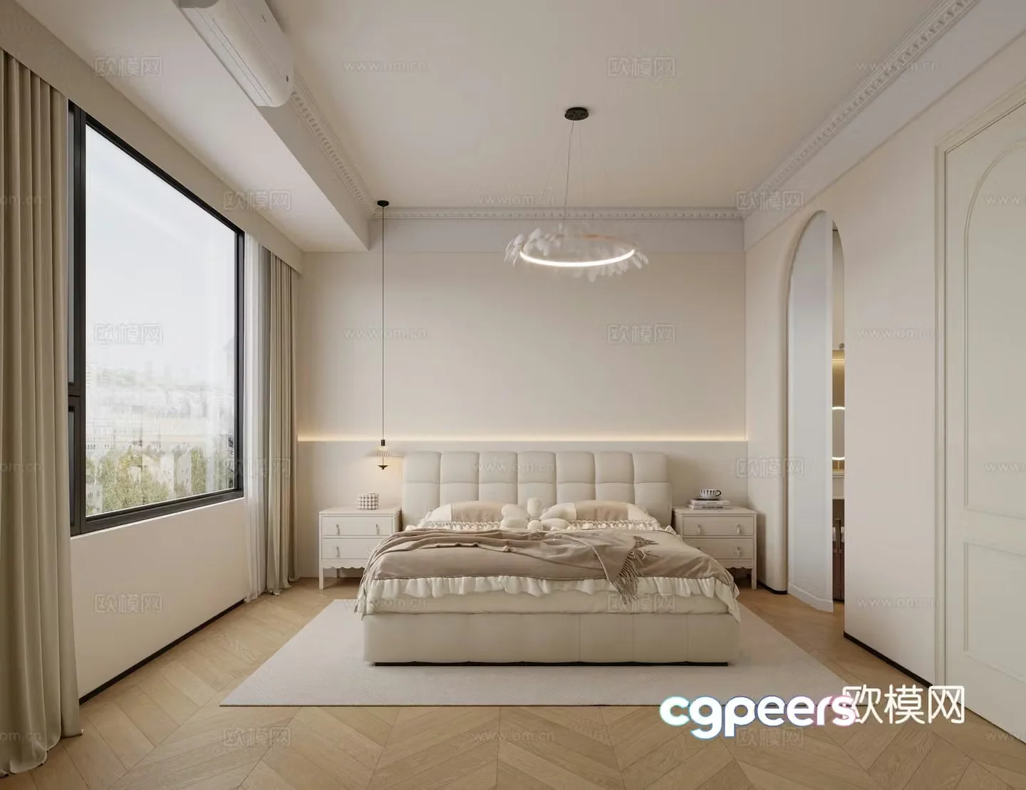 Creamy Bedroom Suite 3d Model