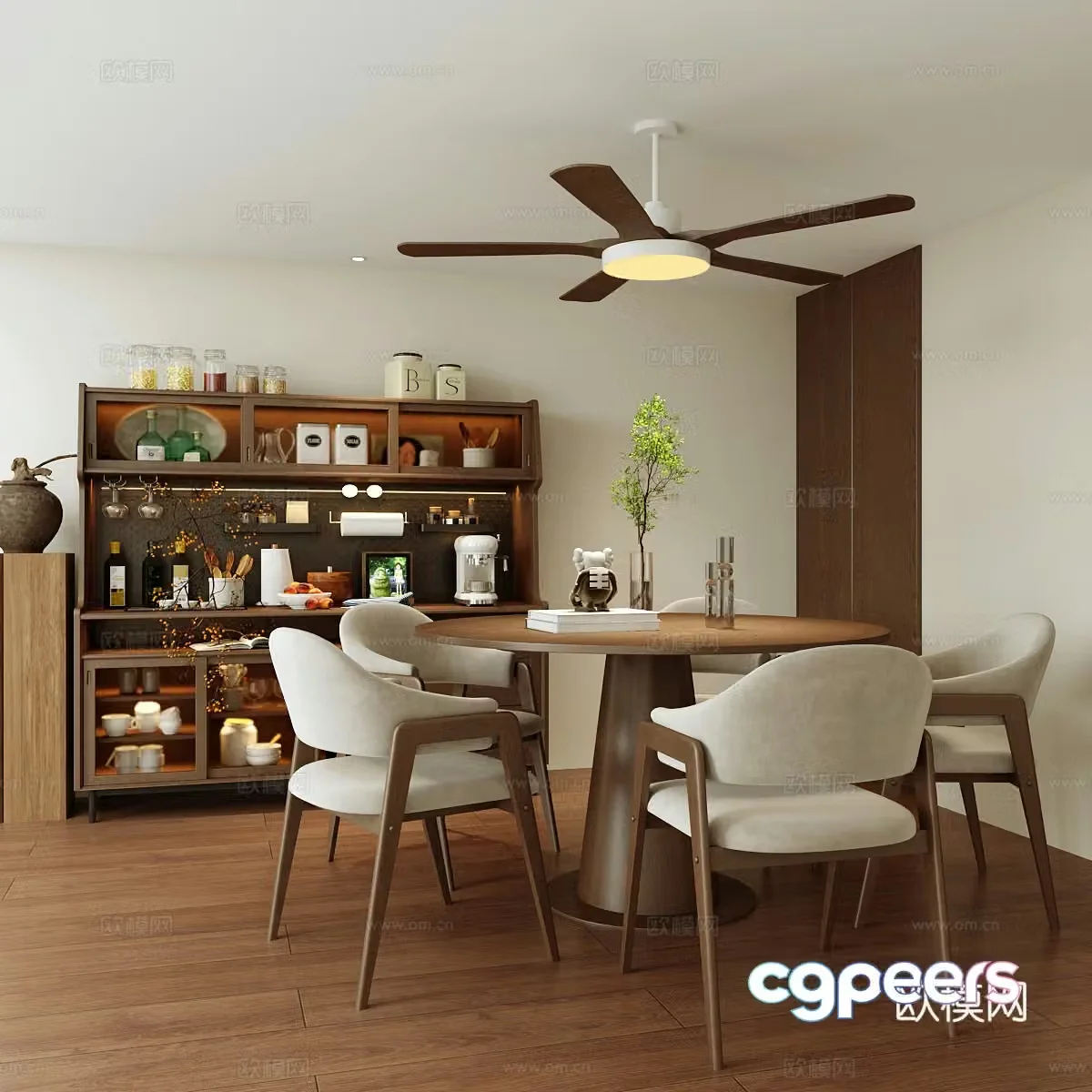 Waviva Home Restaurant Dining Table and Chair Combination Sideboard 3D Model