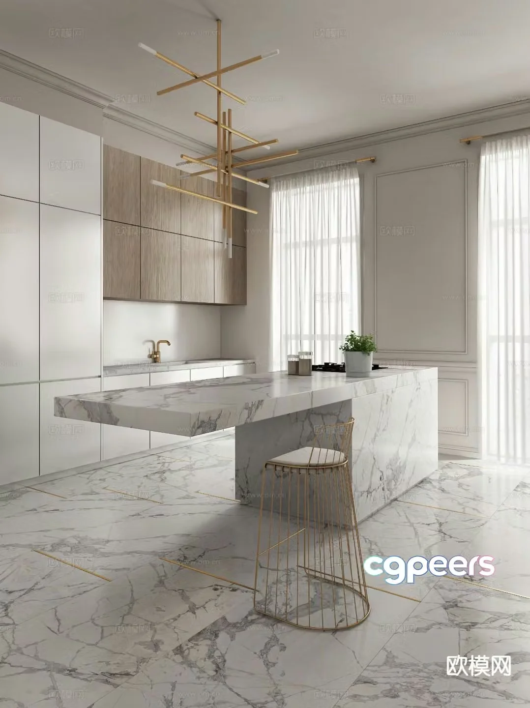 Modern island kitchen 3d model