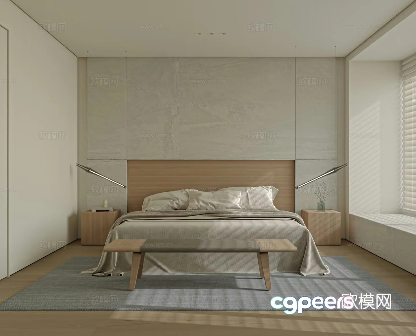 Modern bedroom bed nightstand jewelry 3d model