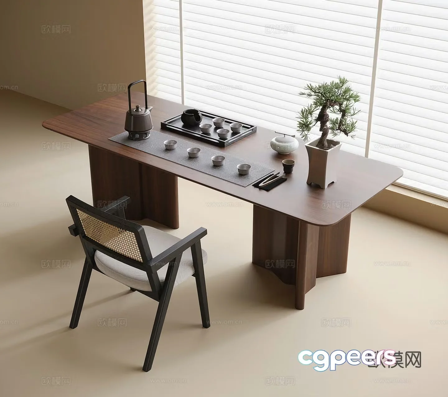 Modern tea table and chairs tea set ornaments tea table 3d model