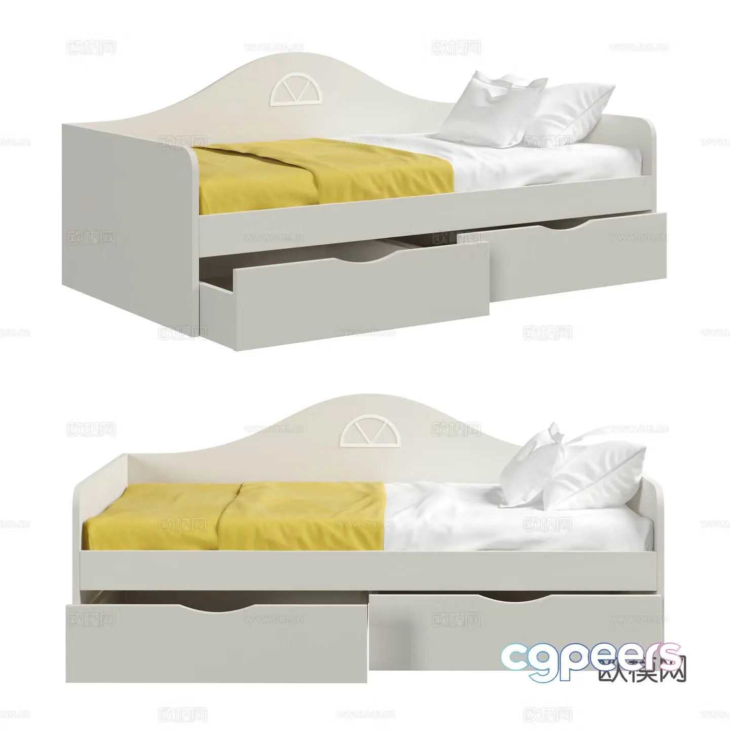 Modern creamy style children’s bed 3d model