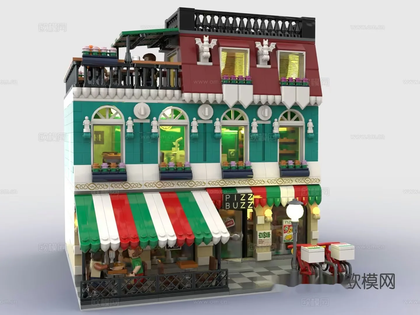 A Building With A Pizza Shop 3D Model – 8974 – VRAY Render