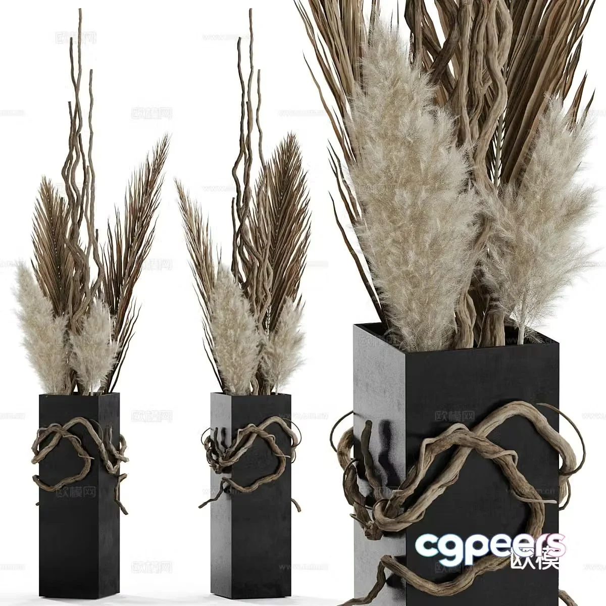 vase floral arrangement dried flowers flower arrangement 3d model