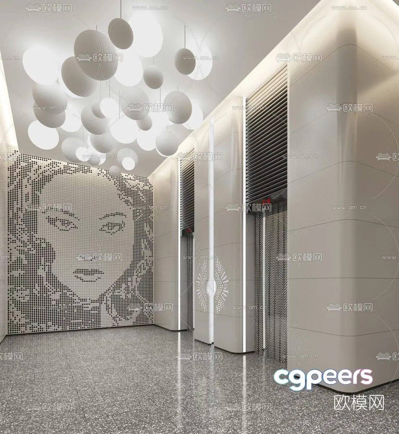 Modern hotel elevator hall 3d model