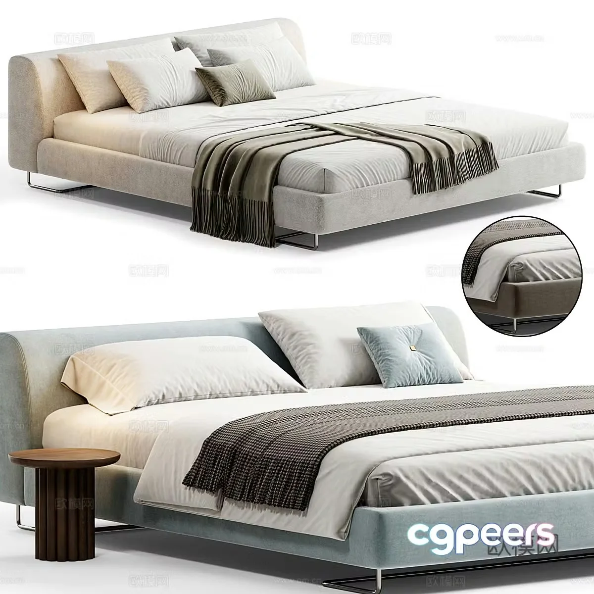 Modern Italian fabric double bed 3D model