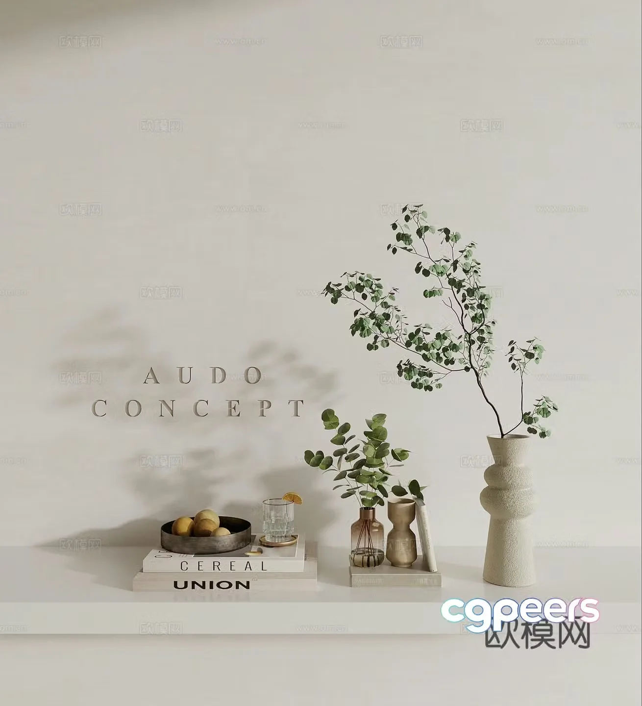 Decoration Modern Ornament Ornament Green Plant Books Pallet 3d Model