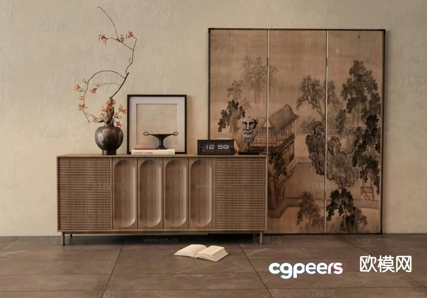 Wabi-sabi side cabinet entrance cabinet 3D model