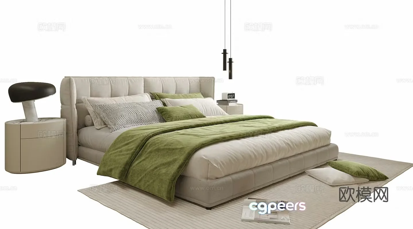 Modern double bed bedside table bedside chandeliers 3d model