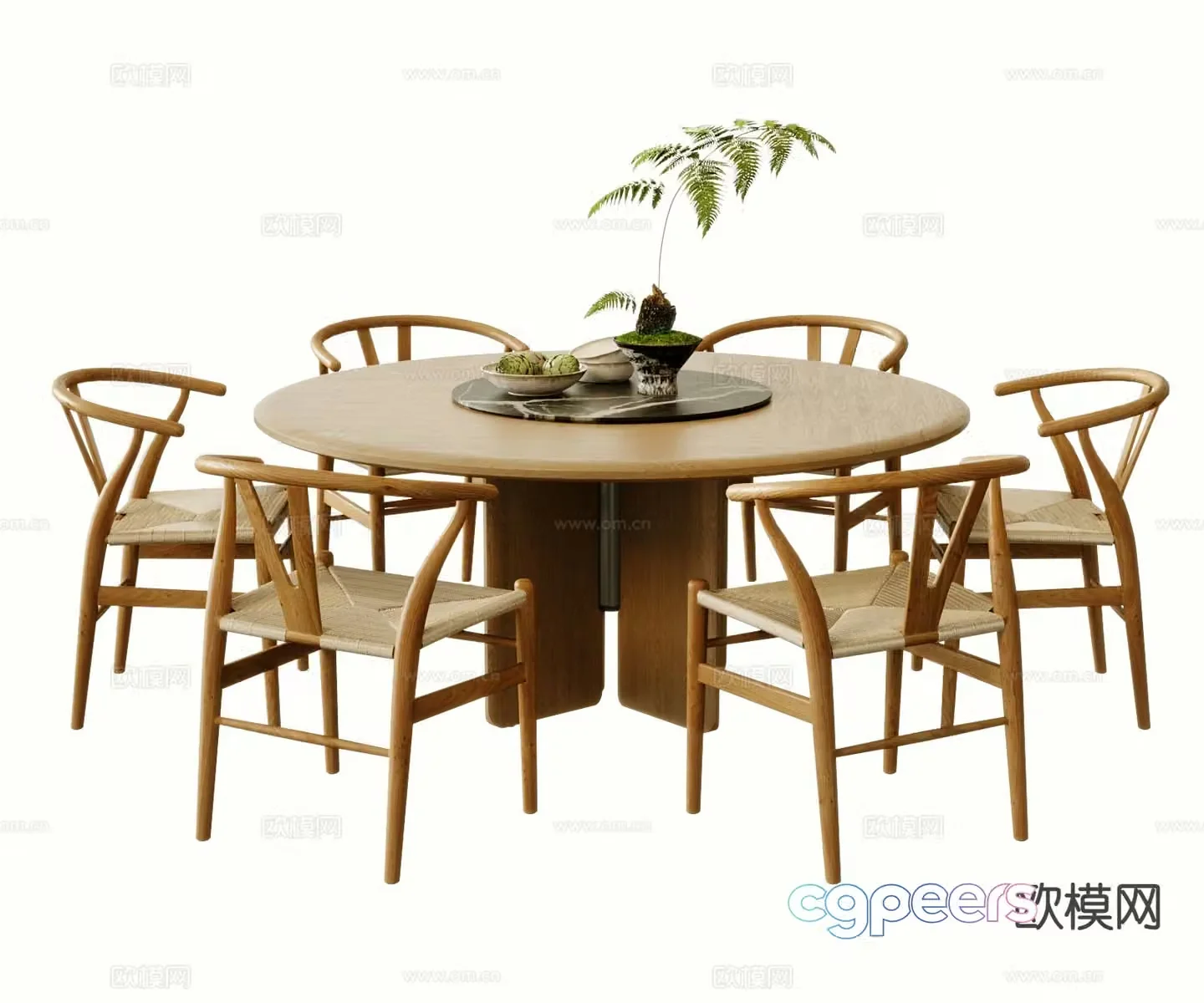New Chinese style dining table and chairs round table 3d model