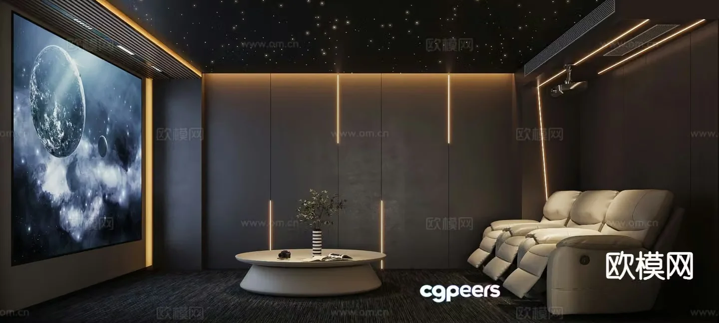 Modern audio-visual room home theater private theater 3d model