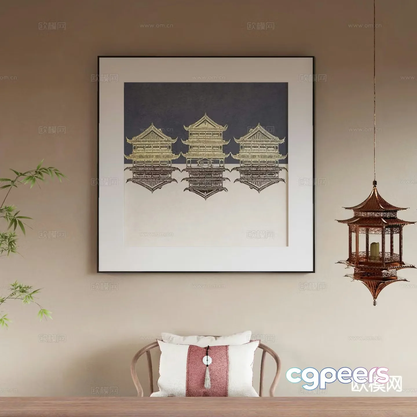 New Chinese style decorative painting architectural painting 3d model