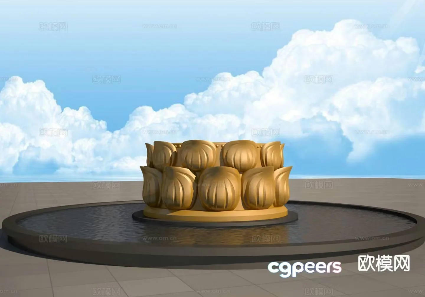 Chinese lotus platform sculpture 3d model