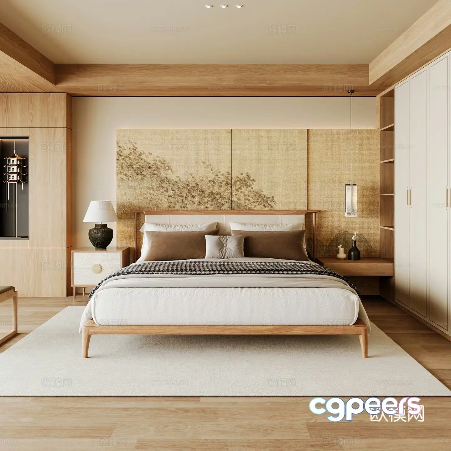 New Chinese style home bedroom Song family aesthetic bedroom Song style bedroom New Chinese style double bed New Chinese 3D model