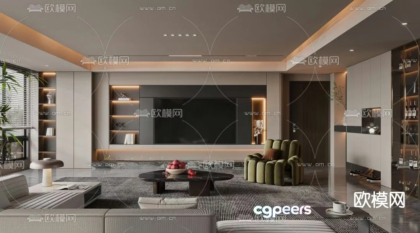 Modern living room TV background 3d model