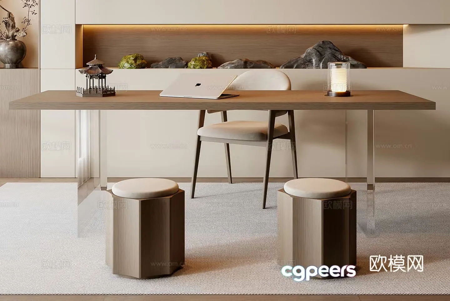New Chinese desk and chair combination 3D model