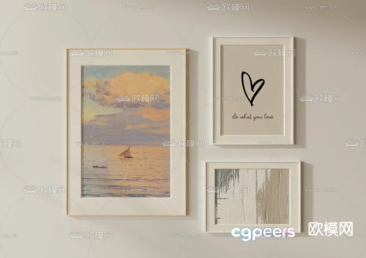 Creamy style texture painting landscape painting combination painting 3d model
