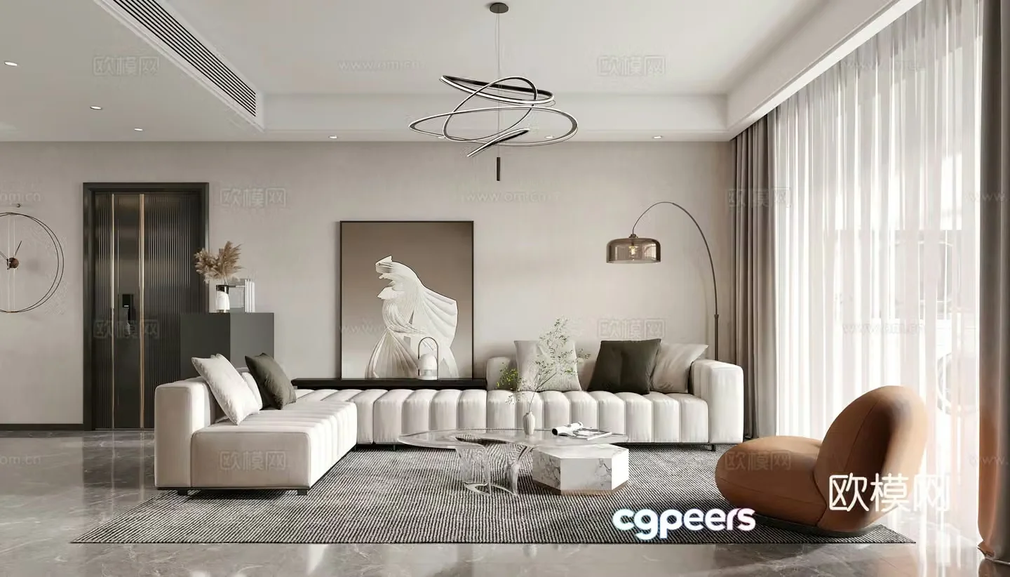 Modern living room Combination sofa Floor lamp Leisure chair Light luxury Modern living room Entrance door 3D model