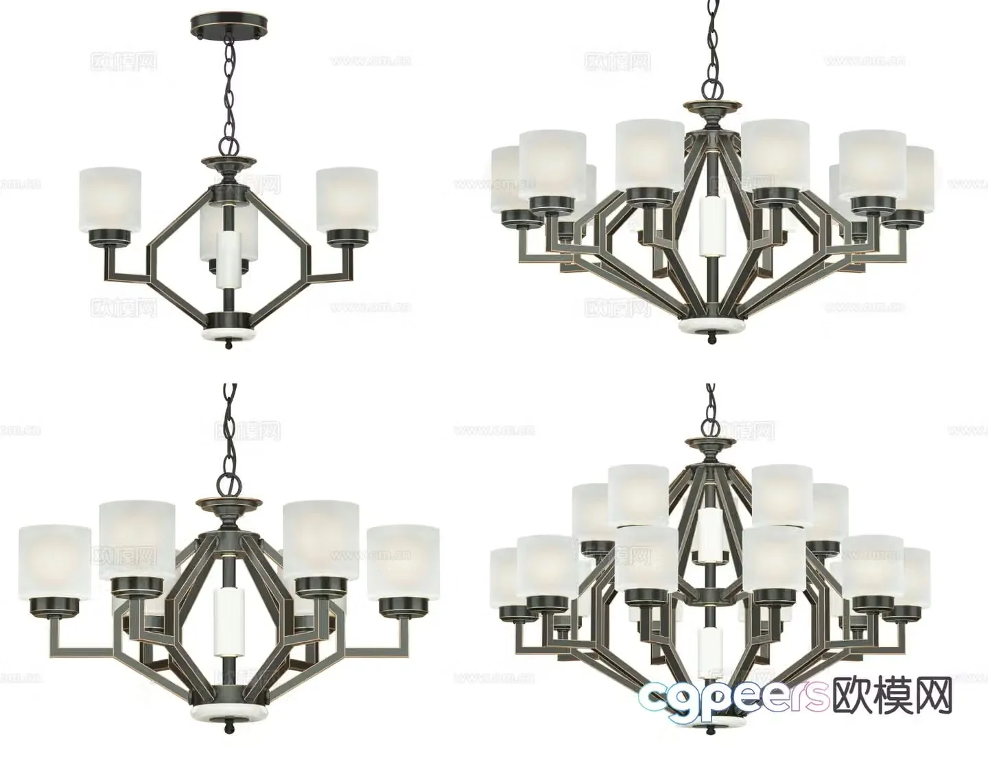 Chinese style multi-head chandelier 3d model