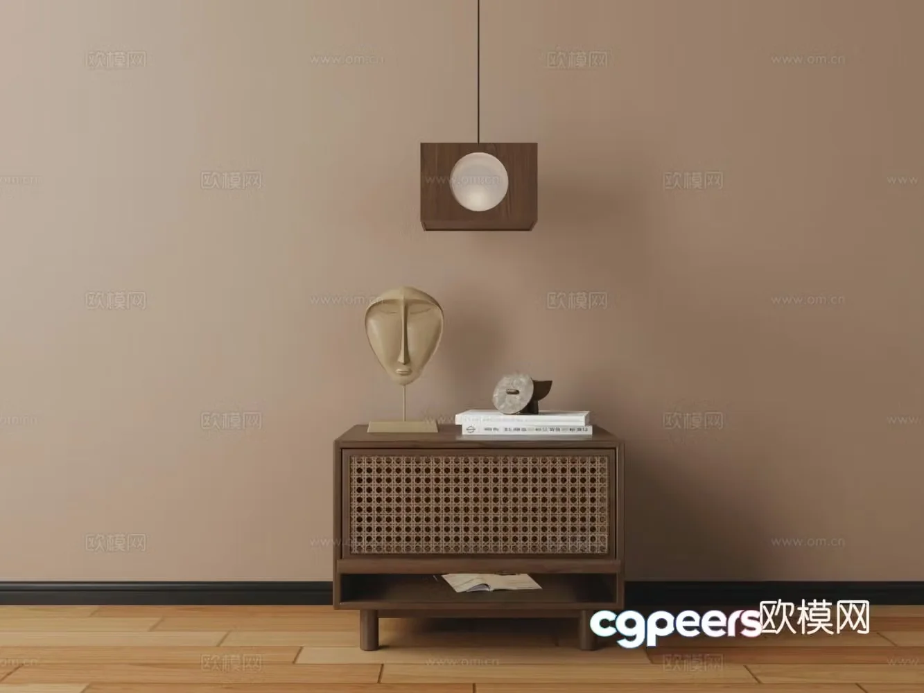 Chinese hollow solid wood bedside table 3D model