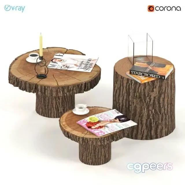 3ds Max Free – A set of coffee tables from slabs and stumps